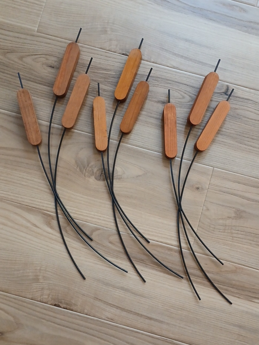 Set of 3 Wood/Metal Cattails Wall Art Decor